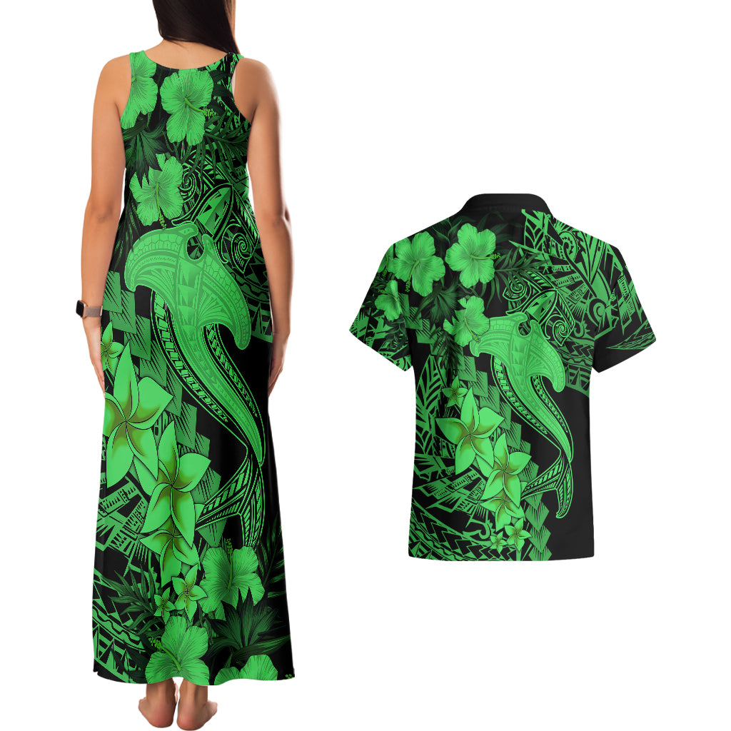 Aloha Hawaii Couples Matching Tank Maxi Dress And Hawaiian Shirt Hammerhead Shark Tattoo Polynesian Summer - Green LT9 - Polynesian Pride