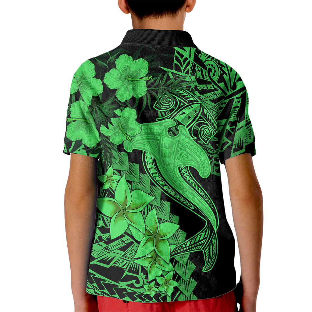 Aloha Hawaii Kid Polo Shirt Hammerhead Shark Tattoo Polynesian Summer - Green LT9 - Polynesian Pride