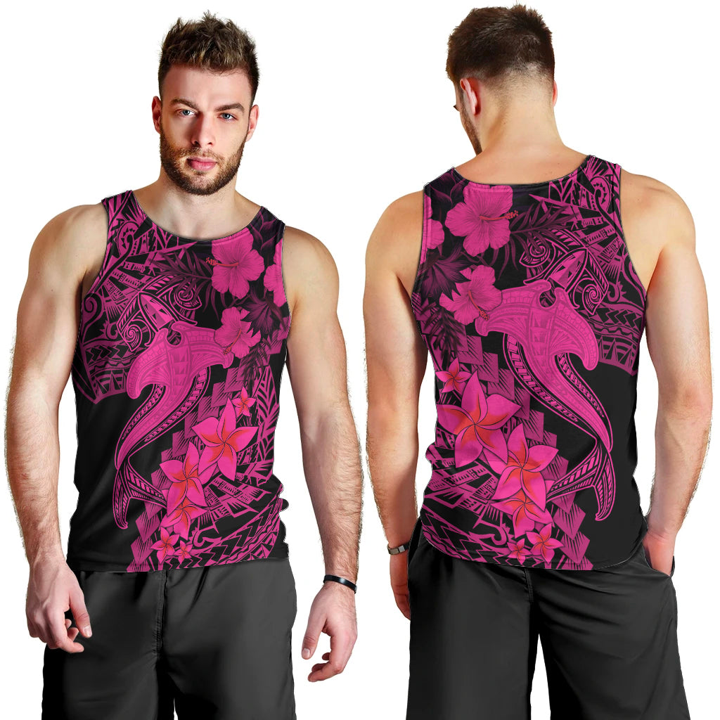 Aloha Hawaii Men Tank Top Hammerhead Shark Tattoo Polynesian Summer - Pink LT9 - Polynesian Pride