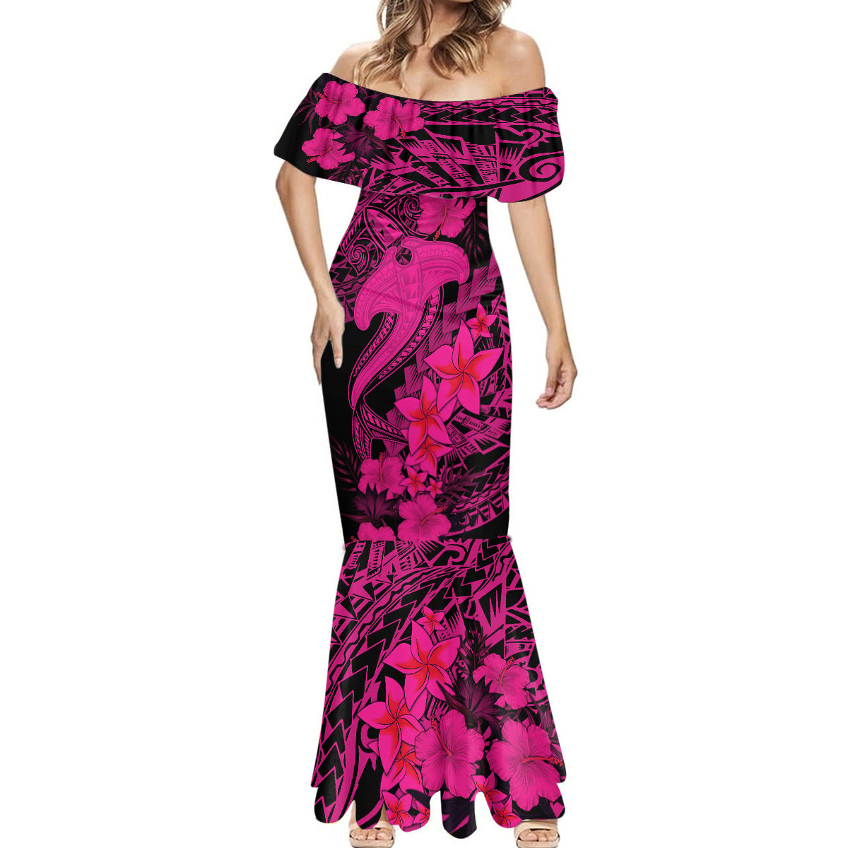 Aloha Hawaii Mermaid Dress Hammerhead Shark Tattoo Polynesian Summer - Pink LT9 - Polynesian Pride