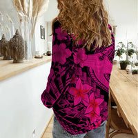 Aloha Hawaii Women Casual Shirt Hammerhead Shark Tattoo Polynesian Summer - Pink LT9 - Polynesian Pride