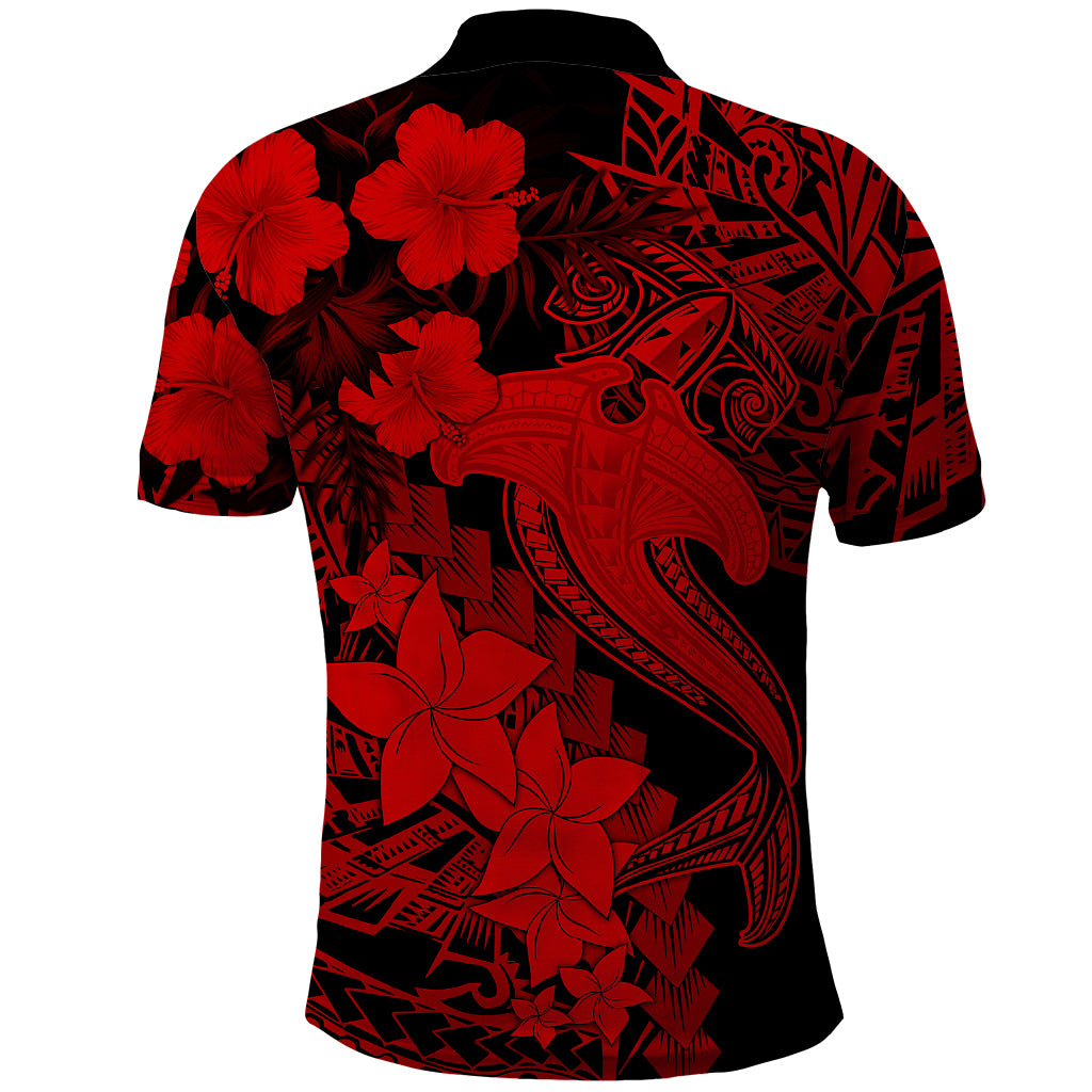 Aloha Hawaii Polo Shirt Hammerhead Shark Tattoo Polynesian Summer - Red LT9 - Polynesian Pride