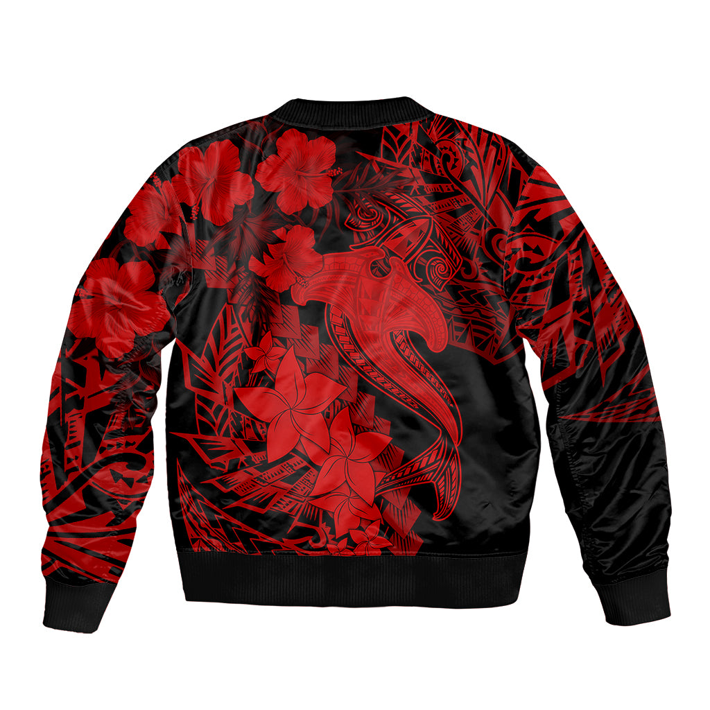 Aloha Hawaii Sleeve Zip Bomber Jacket Hammerhead Shark Tattoo Polynesian Summer - Red LT9 - Polynesian Pride