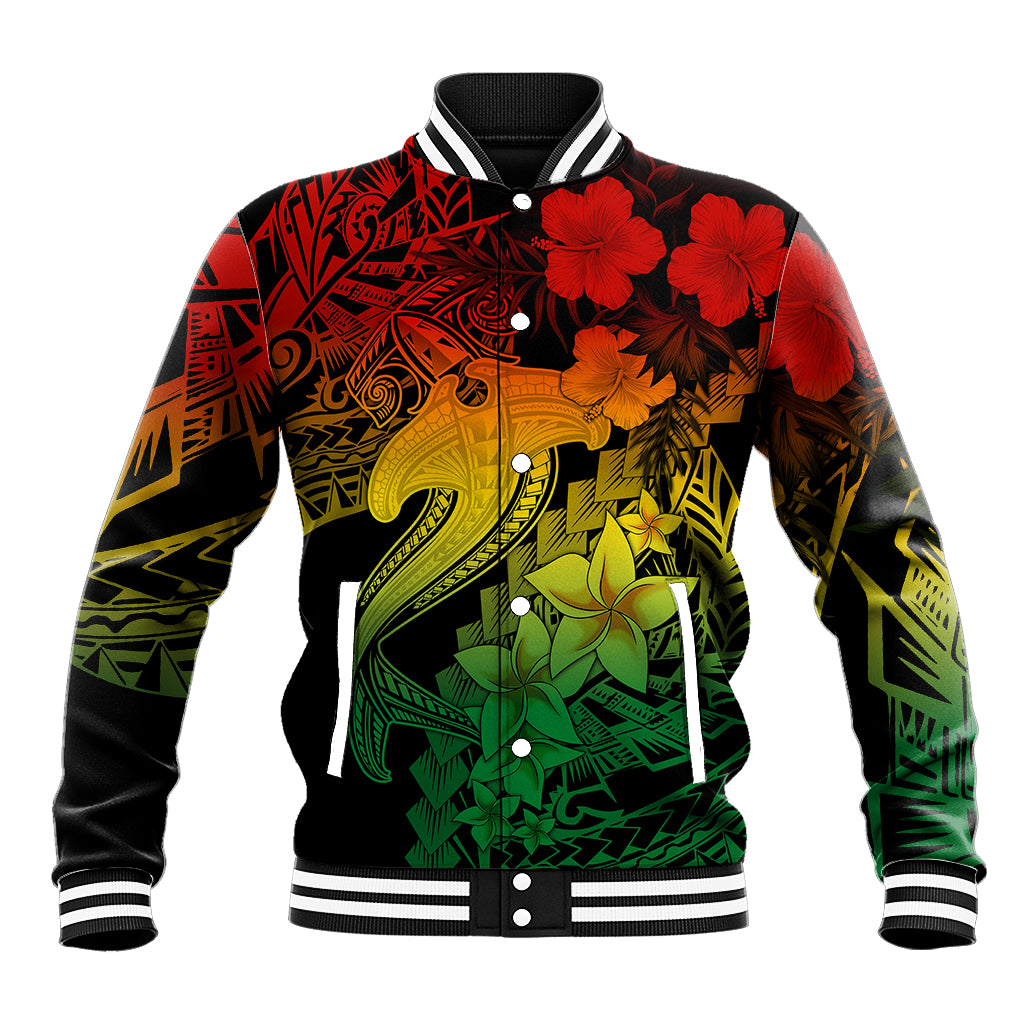 Aloha Hawaii Baseball Jacket Hammerhead Shark Tattoo Polynesian Summer - Reggae LT9 Unisex Reggae - Polynesian Pride