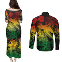Aloha Hawaii Couples Matching Puletasi Dress and Long Sleeve Button Shirts Hammerhead Shark Tattoo Polynesian Summer - Reggae LT9 - Polynesian Pride