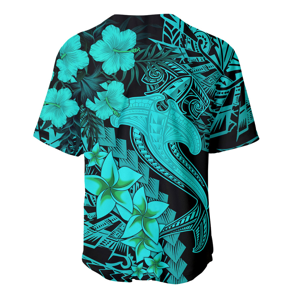 Aloha Hawaii Baseball Jersey Hammerhead Shark Tattoo Polynesian Summer - Turquoise LT9 - Polynesian Pride