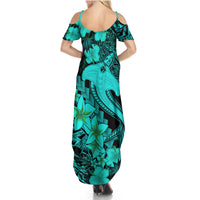 Aloha Hawaii Summer Maxi Dress Hammerhead Shark Tattoo Polynesian Summer - Turquoise LT9 - Polynesian Pride