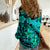 Aloha Hawaii Women Casual Shirt Hammerhead Shark Tattoo Polynesian Summer - Turquoise LT9 - Polynesian Pride