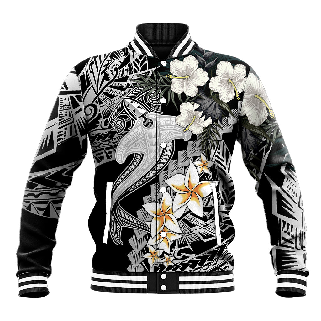 Aloha Hawaii Baseball Jacket Hammerhead Shark Tattoo Polynesian Summer - White LT9 Unisex White - Polynesian Pride