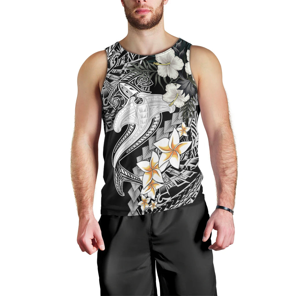 Aloha Hawaii Men Tank Top Hammerhead Shark Tattoo Polynesian Summer - White LT9 - Polynesian Pride