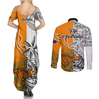 Fiji Australia Rugby Couples Matching Summer Maxi Dress and Long Sleeve Button Shirts World Cup 2023 Polynesia Tapa Mixed Indigenous Aboriginal LT9 - Polynesian Pride