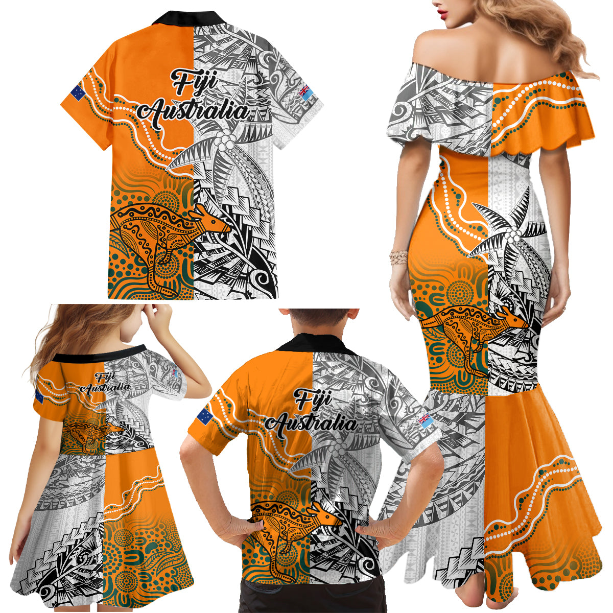 fiji-australia-rugby-family-matching-mermaid-dress-and-hawaiian-shirt-world-cup-2023-polynesia-tapa-mixed-indigenous-aboriginal