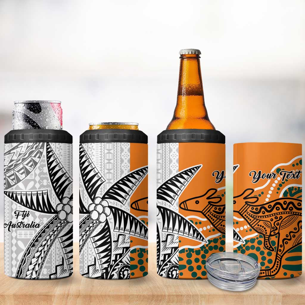 Australia-Fiji Palm and Kangaroo Custom 4 in 1 Can Cooler Tumbler Polynesia Tapa Mixed Indigenous Aboriginal LT9