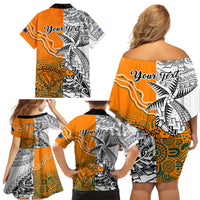 personalised-fiji-australia-rugby-family-matching-off-shoulder-short-dress-and-hawaiian-shirt-world-cup-2023-polynesia-tapa-mixed-indigenous-aboriginal