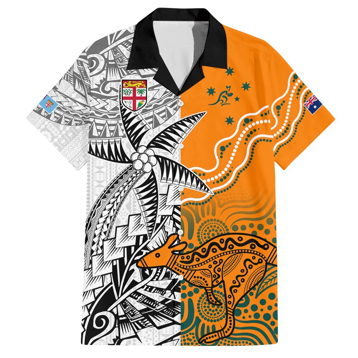 Personalised Fiji Australia Rugby Hawaiian Shirt World Cup 2023 Polynesia Tapa Mixed Indigenous Aboriginal LT9 Gold - Polynesian Pride