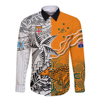 personalised-fiji-australia-rugby-long-sleeve-button-shirt-world-cup-2023-polynesia-tapa-mixed-indigenous-aboriginal