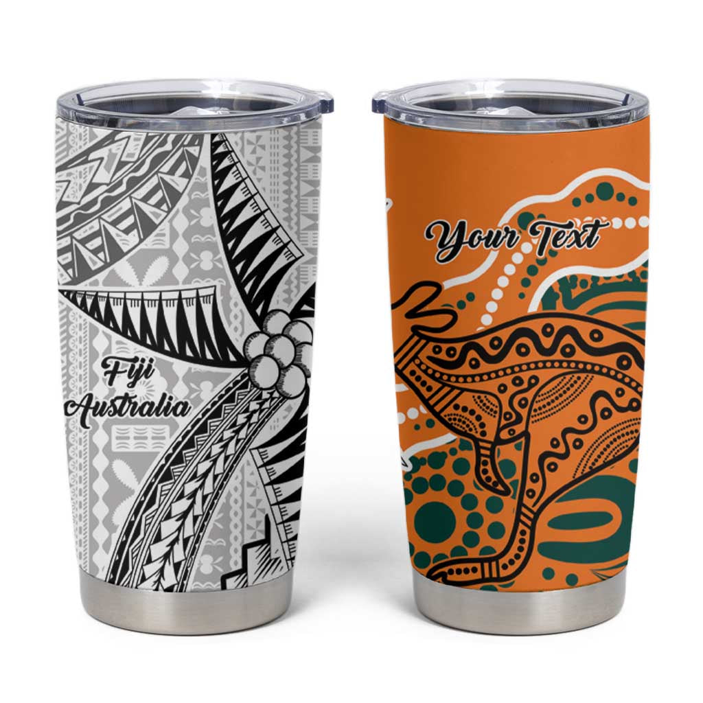 Australia-Fiji Palm and Kangaroo Custom Tumbler Cup Polynesia Tapa Mixed Indigenous Aboriginal LT9 Gold - Polynesian Pride