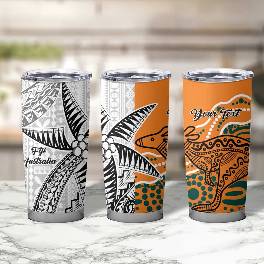 Australia-Fiji Palm and Kangaroo Custom Tumbler Cup Polynesia Tapa Mixed Indigenous Aboriginal LT9 - Polynesian Pride