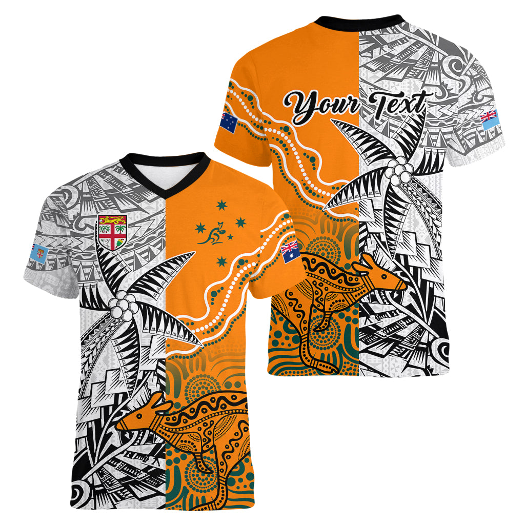 personalised-fiji-australia-rugby-women-v-neck-t-shirt-world-cup-2023-polynesia-tapa-mixed-indigenous-aboriginal