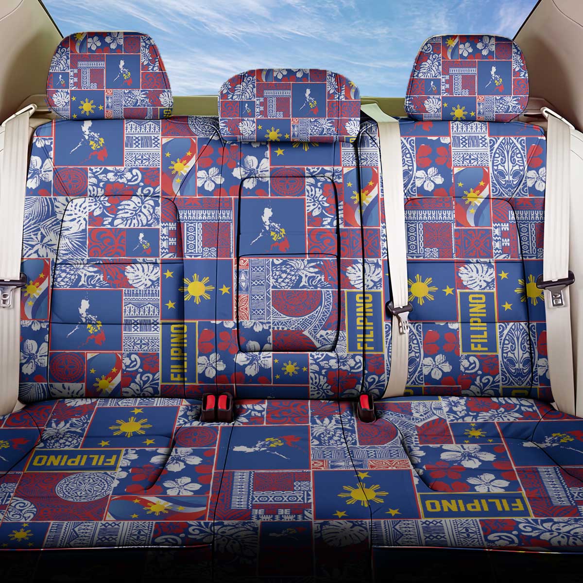 Filipino Maligayang Pasko Back Car Seat Cover Pacific Patchwork Xmas Vibes - Polynesian Pride