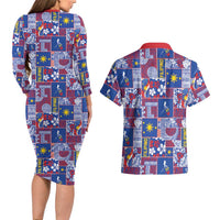 Filipino Maligayang Pasko Couples Matching Long Sleeve Bodycon Dress and Hawaiian Shirt Pacific Patchwork Xmas Vibes - Polynesian Pride