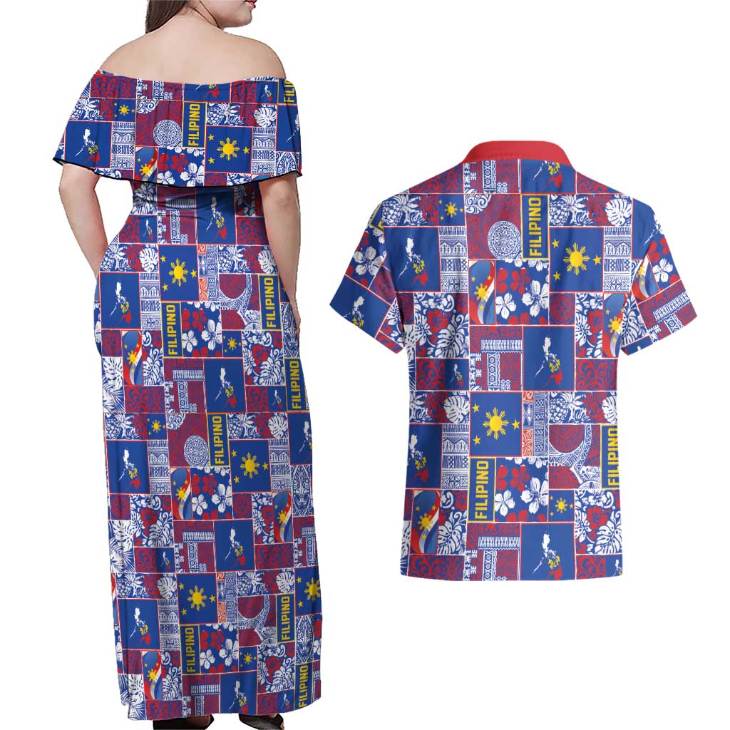 Filipino Maligayang Pasko Couples Matching Off Shoulder Maxi Dress and Hawaiian Shirt Pacific Patchwork Xmas Vibes LT9 - Polynesian Pride