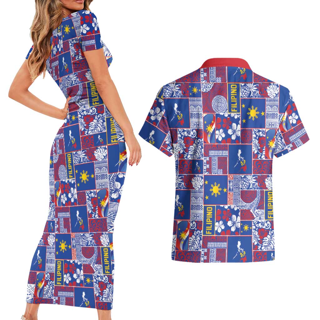 Filipino Maligayang Pasko Couples Matching Short Sleeve Bodycon Dress and Hawaiian Shirt Pacific Patchwork Xmas Vibes - Polynesian Pride