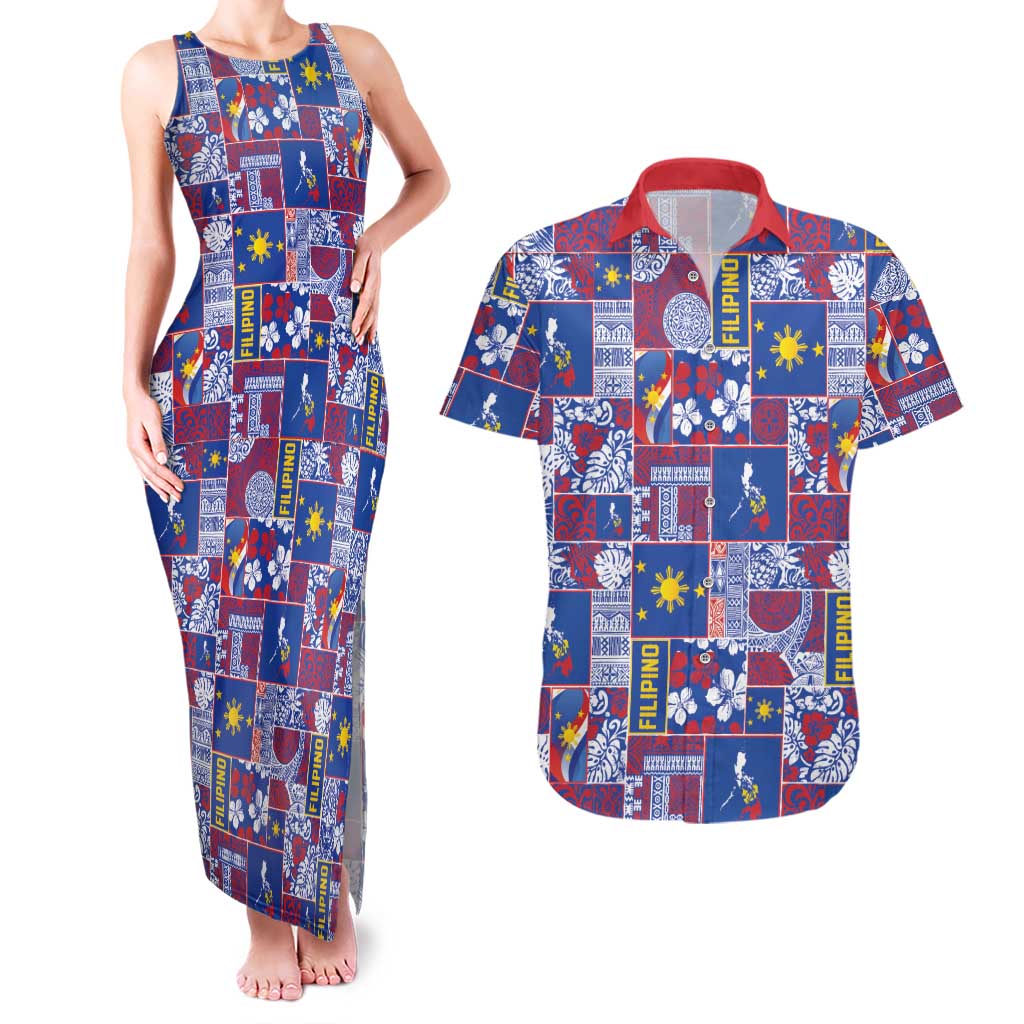 Filipino Maligayang Pasko Couples Matching Tank Maxi Dress and Hawaiian Shirt Pacific Patchwork Xmas Vibes - Polynesian Pride