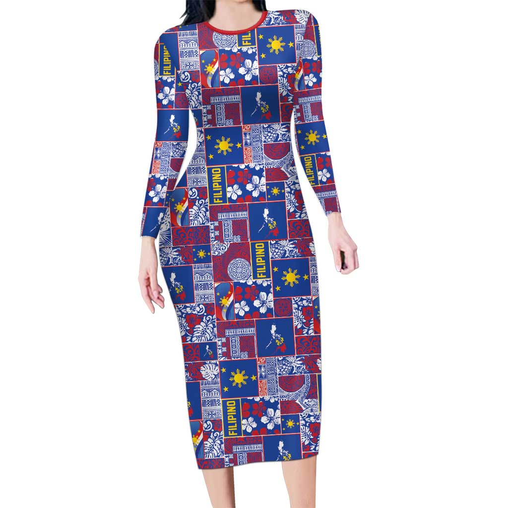 Filipino Maligayang Pasko Family Matching Long Sleeve Bodycon Dress and Hawaiian Shirt Pacific Patchwork Xmas Vibes - Polynesian Pride