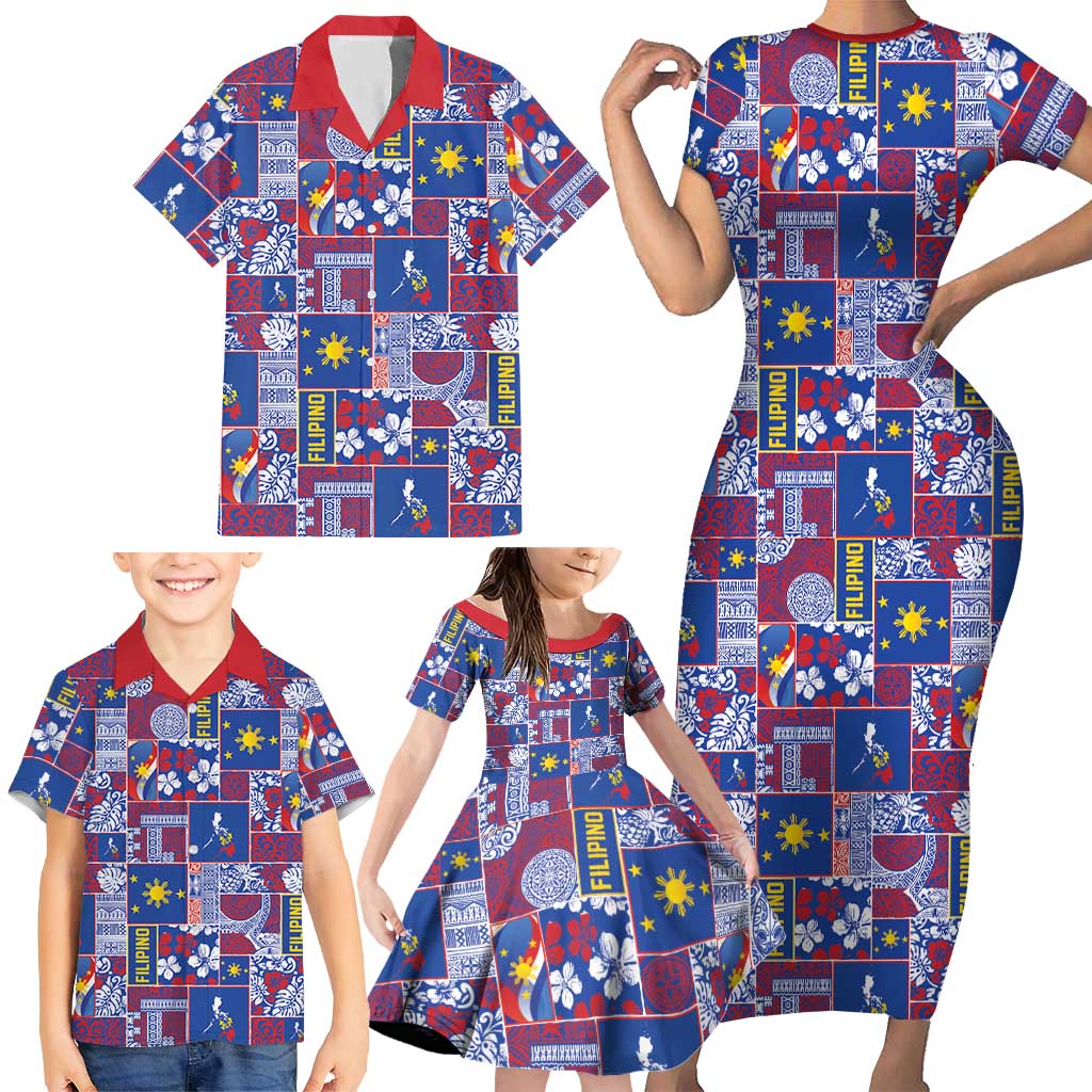 Filipino Maligayang Pasko Family Matching Short Sleeve Bodycon Dress and Hawaiian Shirt Pacific Patchwork Xmas Vibes - Polynesian Pride