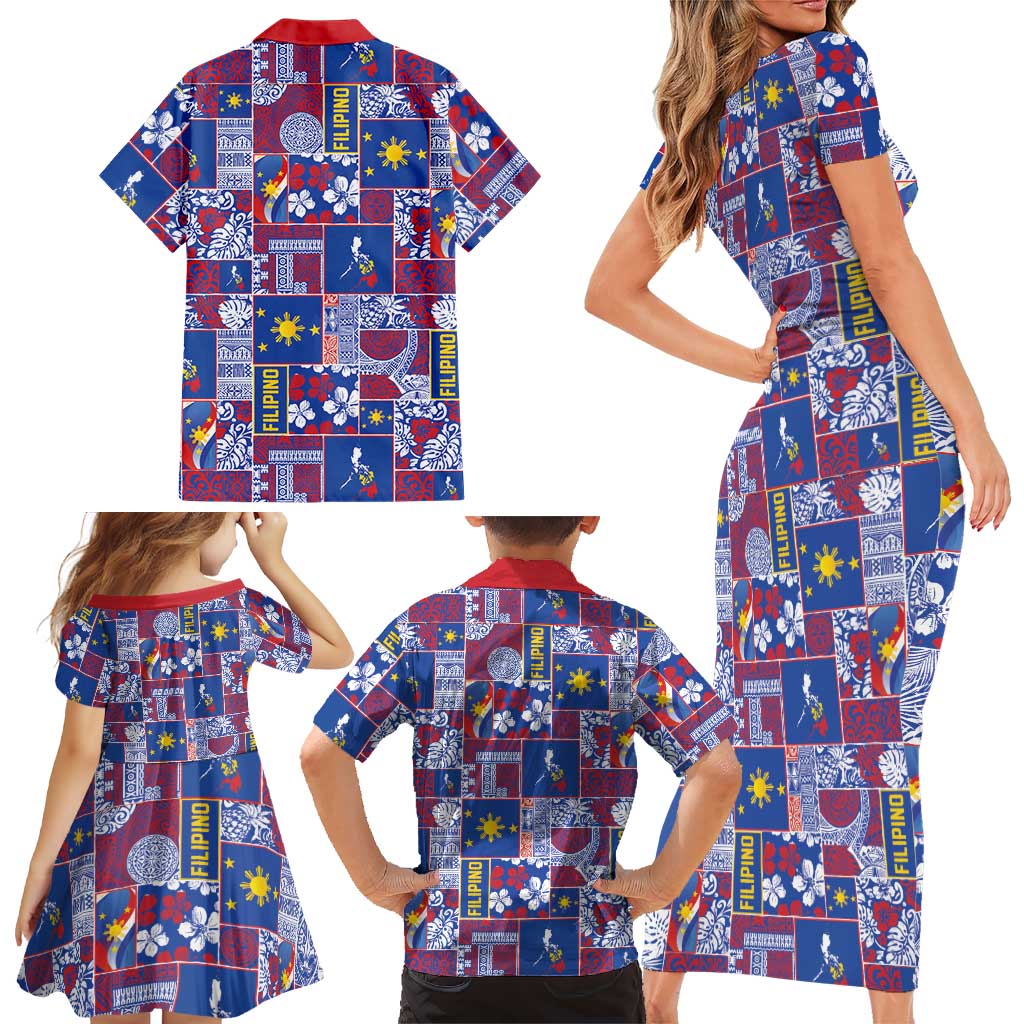 Filipino Maligayang Pasko Family Matching Short Sleeve Bodycon Dress and Hawaiian Shirt Pacific Patchwork Xmas Vibes - Polynesian Pride