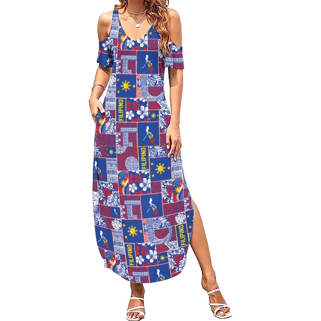 Filipino Maligayang Pasko Family Matching Summer Maxi Dress and Hawaiian Shirt Pacific Patchwork Xmas Vibes - Polynesian Pride