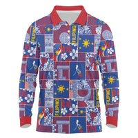 Filipino Maligayang Pasko Long Sleeve Polo Shirt Pacific Patchwork Xmas Vibes - Polynesian Pride
