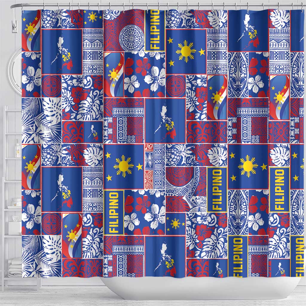 Filipino Maligayang Pasko Shower Curtain Pacific Patchwork Xmas Vibes - Polynesian Pride