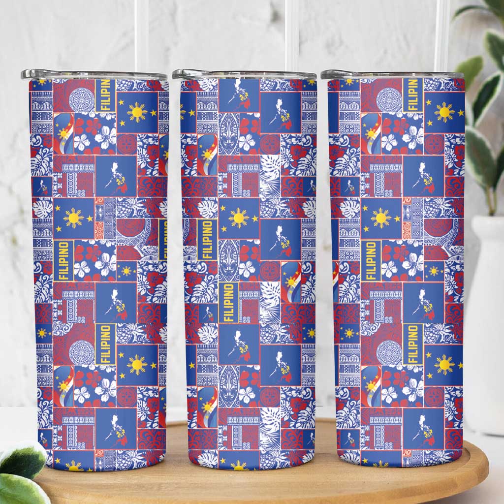 Filipino Maligayang Pasko Skinny Tumbler Pacific Patchwork Xmas Vibes - Polynesian Pride