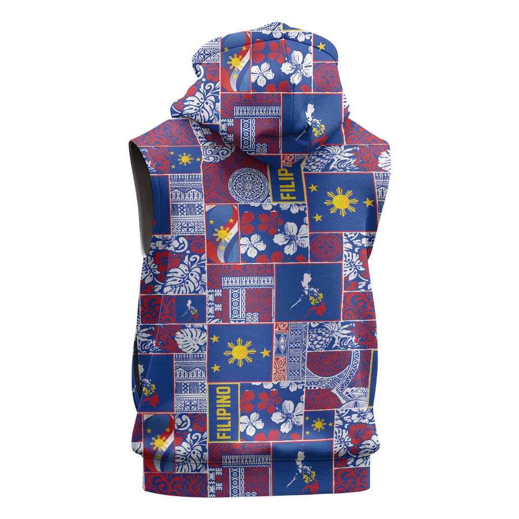 Filipino Maligayang Pasko Sleeveless Hoodie Pacific Patchwork Xmas Vibes - Polynesian Pride