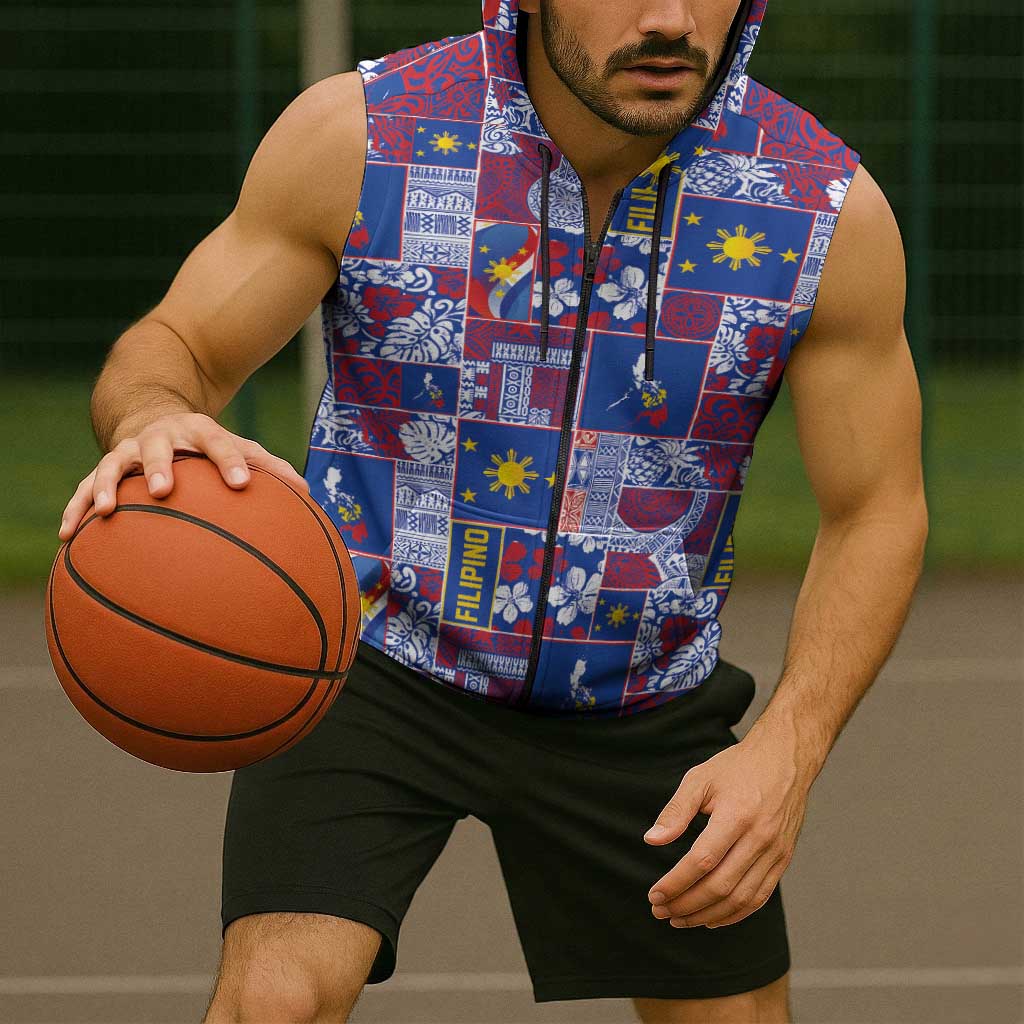 Filipino Maligayang Pasko Sleeveless Zip Hoodie Pacific Patchwork Xmas Vibes - Polynesian Pride