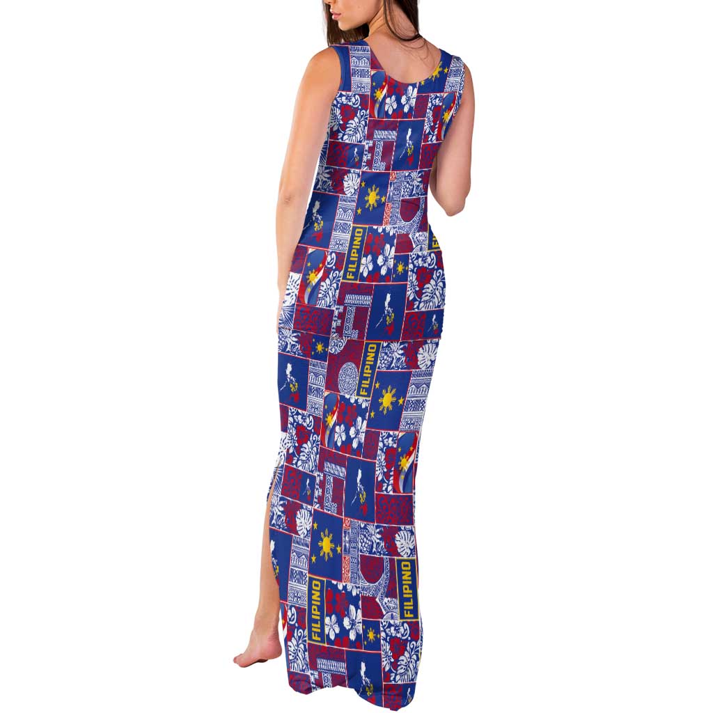 Filipino Maligayang Pasko Tank Maxi Dress Pacific Patchwork Xmas Vibes - Polynesian Pride