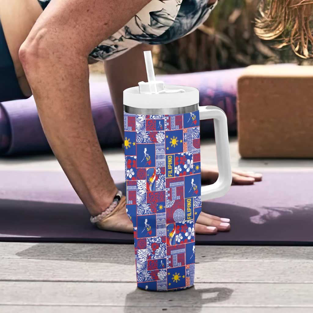 Filipino Maligayang Pasko Tumbler With Handle Pacific Patchwork Xmas Vibes - Polynesian Pride
