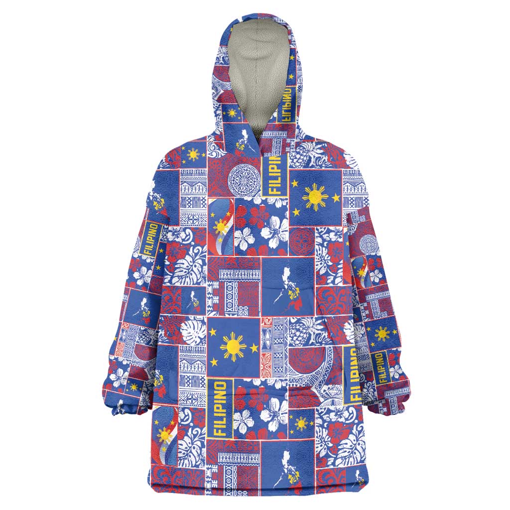 Filipino Maligayang Pasko Wearable Blanket Hoodie Pacific Patchwork Xmas Vibes LT9 One Size Blue - Polynesian Pride