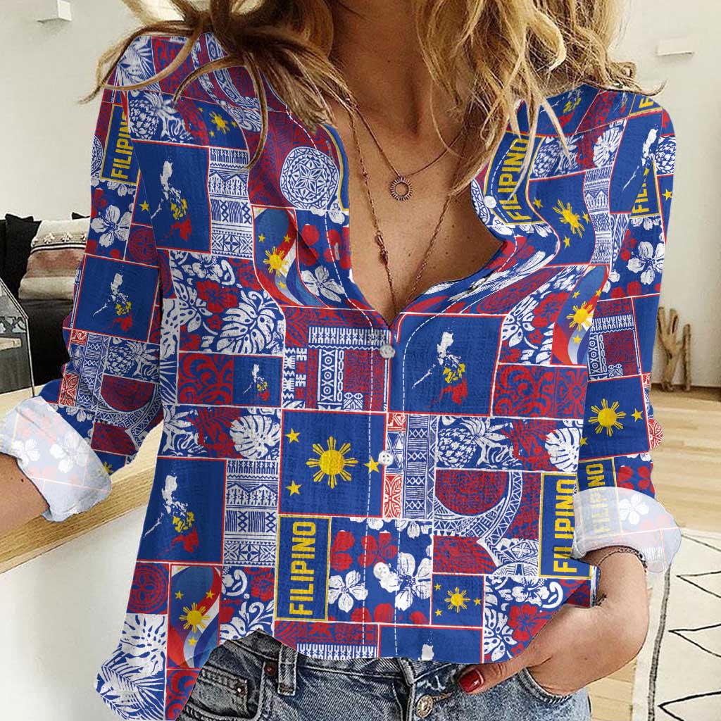 Filipino Maligayang Pasko Women Casual Shirt Pacific Patchwork Xmas Vibes - Polynesian Pride