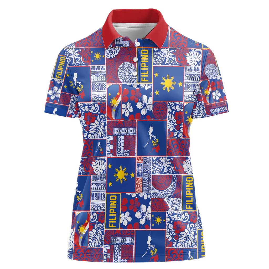 Filipino Maligayang Pasko Women Polo Shirt Pacific Patchwork Xmas Vibes - Polynesian Pride