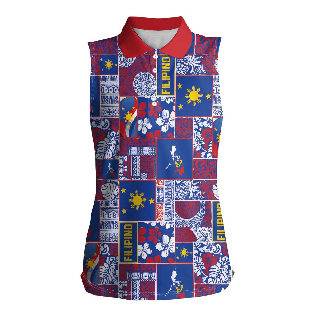 Filipino Maligayang Pasko Women Sleeveless Polo Shirt Pacific Patchwork Xmas Vibes - Polynesian Pride