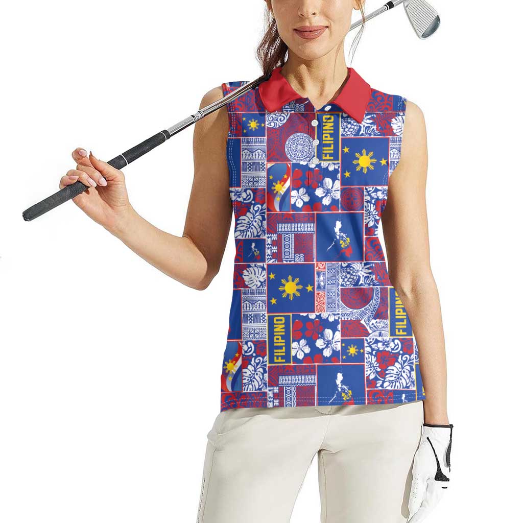 Filipino Maligayang Pasko Women Sleeveless Polo Shirt Pacific Patchwork Xmas Vibes - Polynesian Pride
