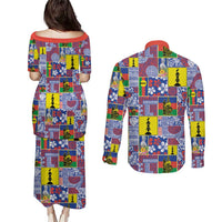 New Caledonia Joyeux Noel Couples Matching Puletasi and Long Sleeve Button Shirt Pacific Patchwork Xmas Vibes LT9 - Polynesian Pride