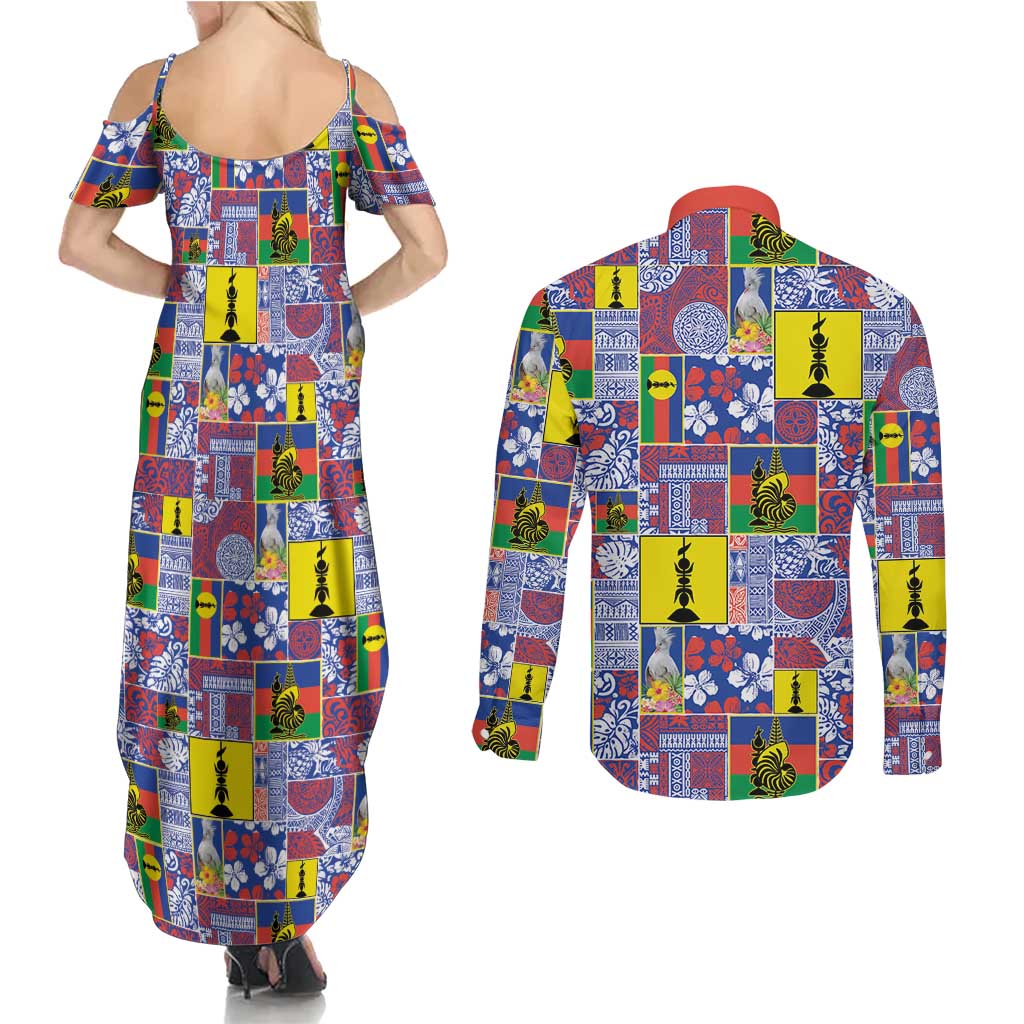 New Caledonia Joyeux Noel Couples Matching Summer Maxi Dress and Long Sleeve Button Shirt Pacific Patchwork Xmas Vibes - Polynesian Pride