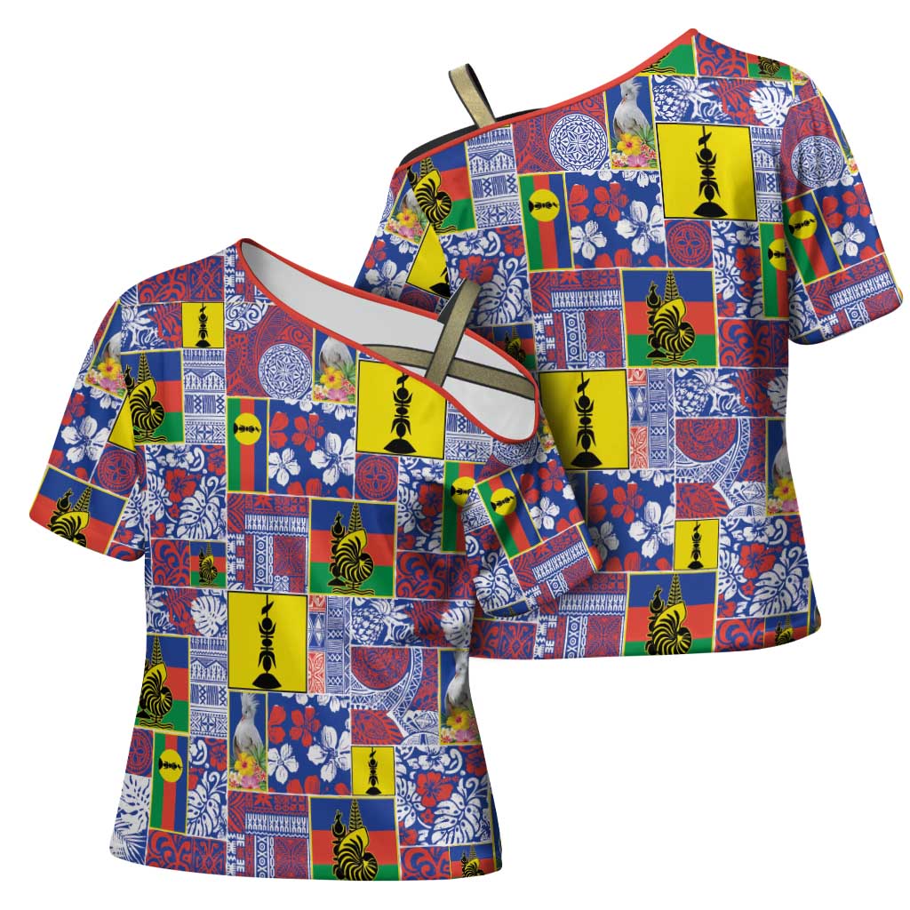 New Caledonia Joyeux Noel Cross Shoulder Shirt Pacific Patchwork Xmas Vibes - Polynesian Pride