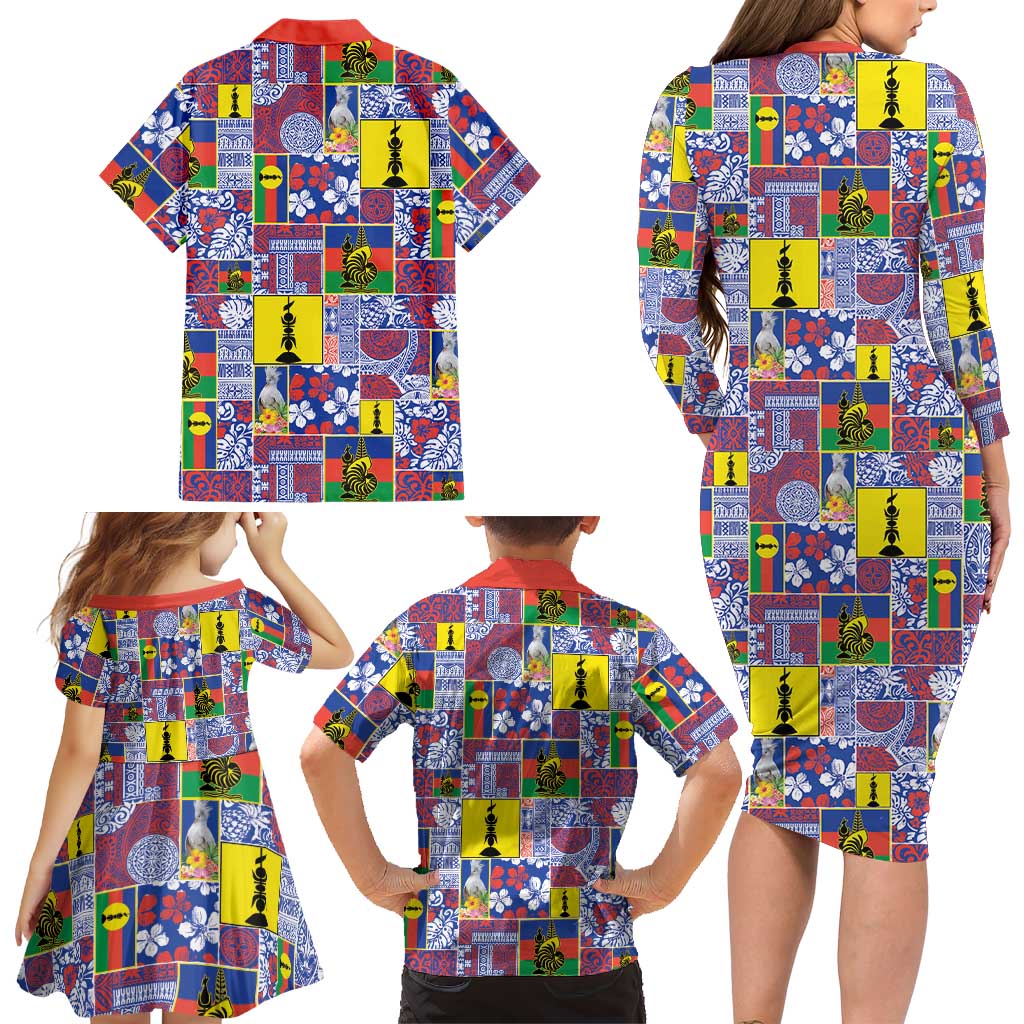 New Caledonia Joyeux Noel Family Matching Long Sleeve Bodycon Dress and Hawaiian Shirt Pacific Patchwork Xmas Vibes - Polynesian Pride