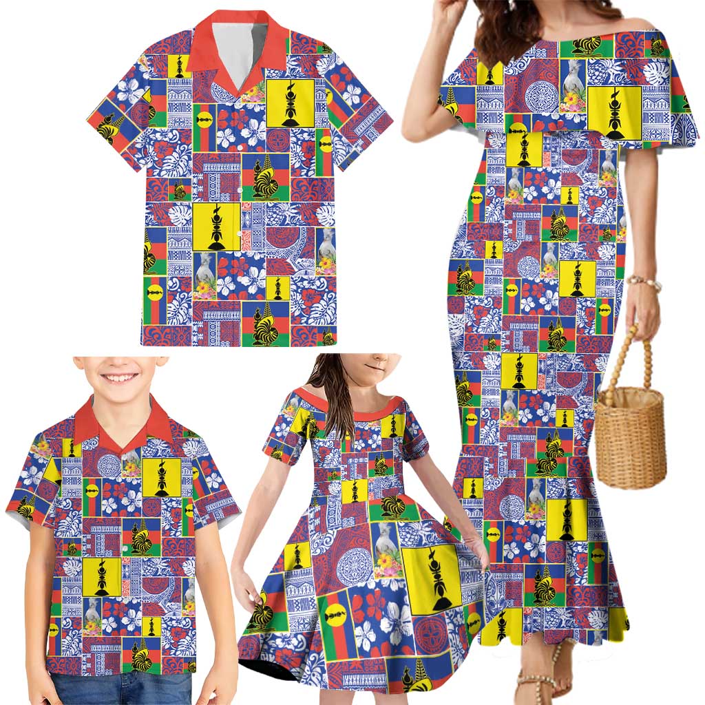 New Caledonia Joyeux Noel Family Matching Mermaid Dress and Hawaiian Shirt Pacific Patchwork Xmas Vibes - Polynesian Pride