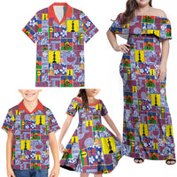 New Caledonia Joyeux Noel Family Matching Off Shoulder Maxi Dress and Hawaiian Shirt Pacific Patchwork Xmas Vibes - Polynesian Pride